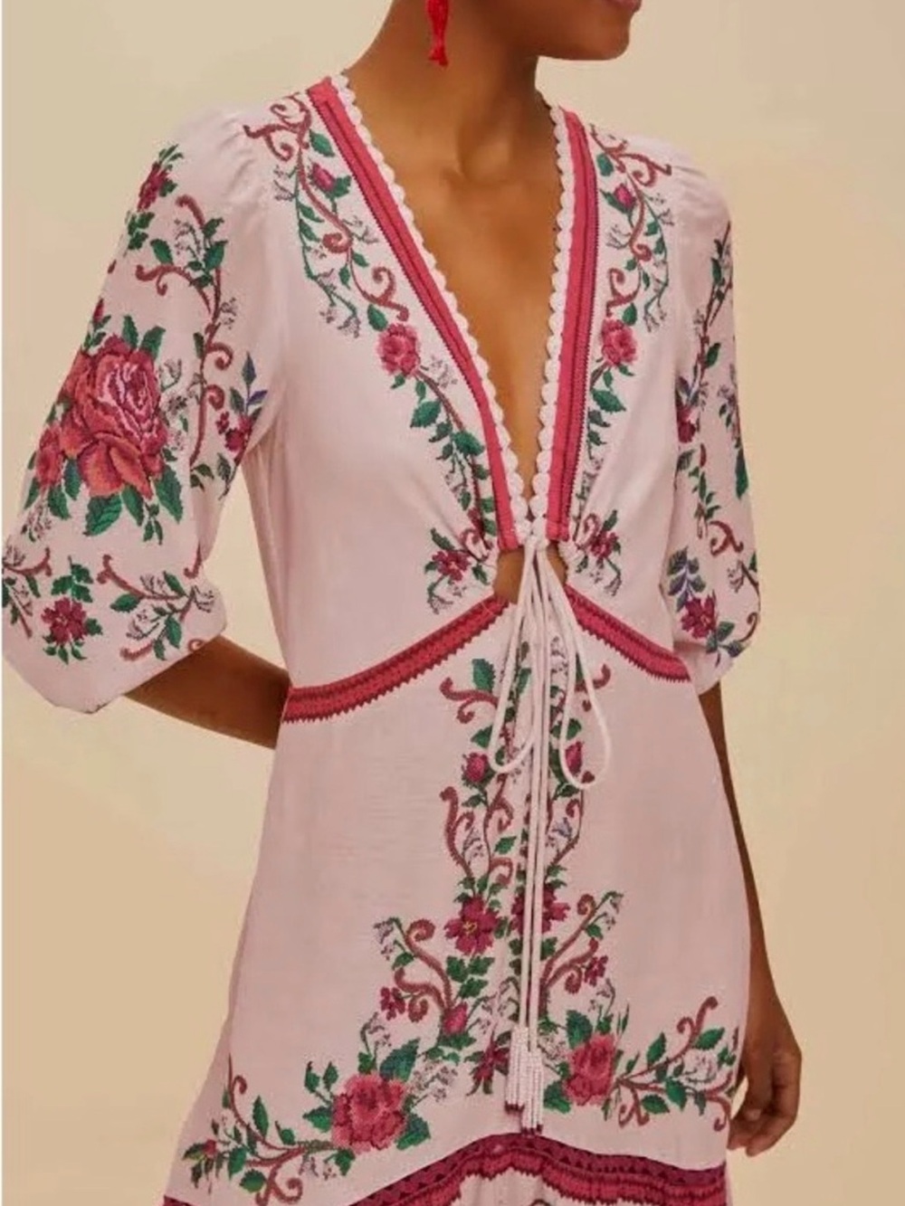 FARM RIO Floral Embroidered Linen Viscose Maxi Dress NWOT size XL - Picture 2 of 15